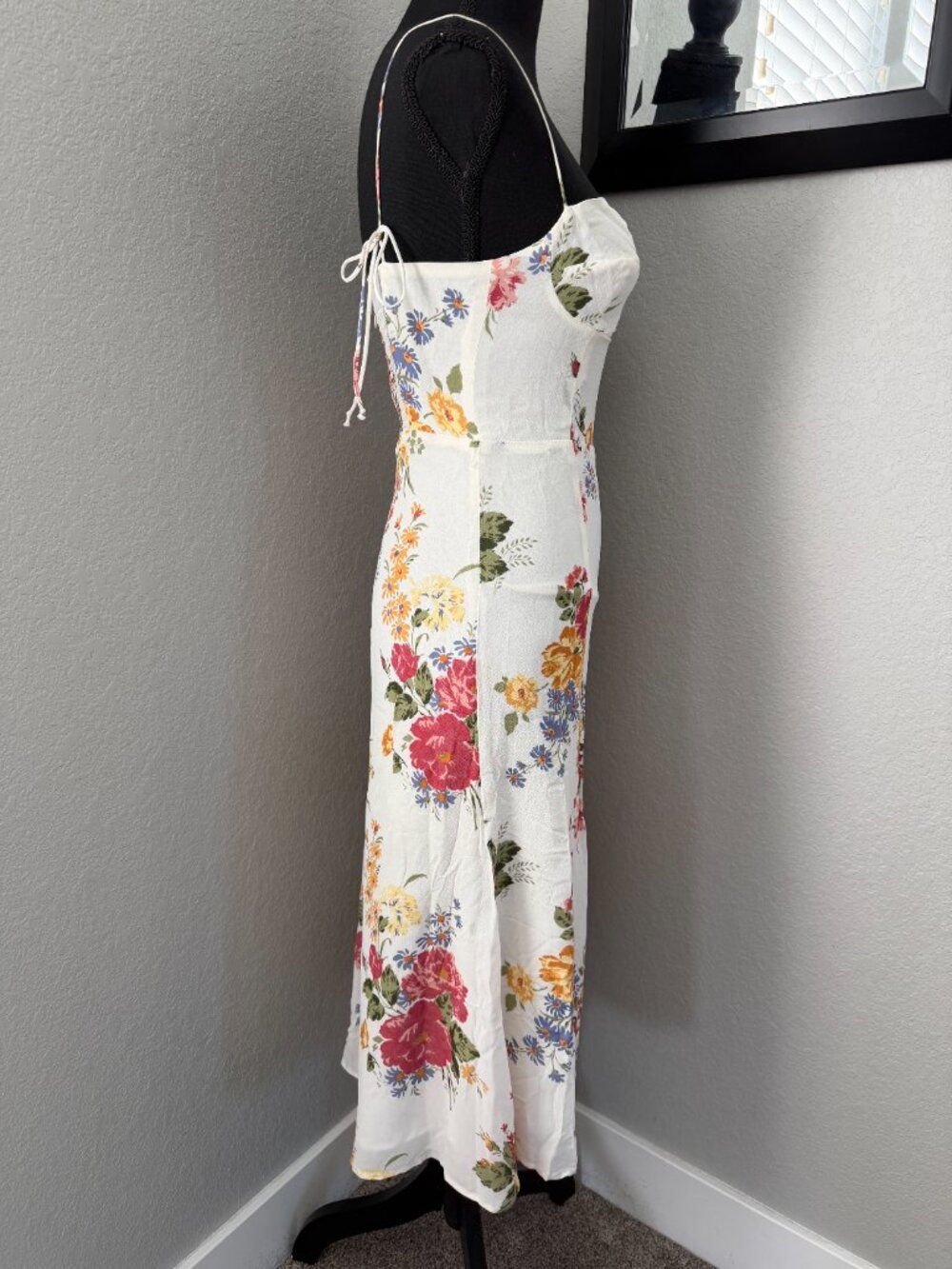 REFORMATION Juliette Crepe Ivory Floral Bouquet Midi Dress 0 - Picture 5 of 11